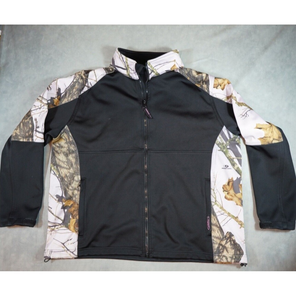 Yukon Gear Jacket Womens L Pink Black Soft Shell Full Zip Hunting Mossy Oak Camo